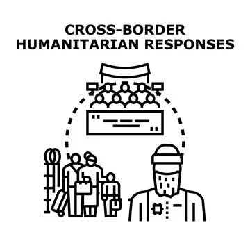Cross border humanitarian responses aiding displaced people Stock Illustration