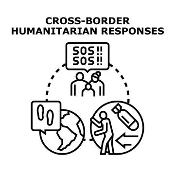 Cross border humanitarian responses aiding people in crisis Stock Illustration