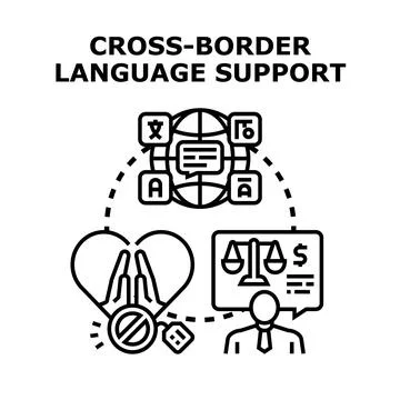 Cross border language support assisting global communication and understandin Stock Illustration