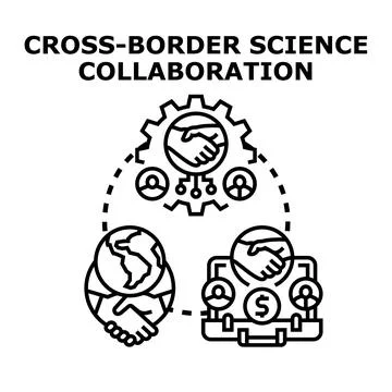 Cross border science collaboration uniting global research efforts Stock Illustration