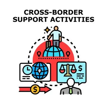 Cross border support activities concept vector Stock Illustration