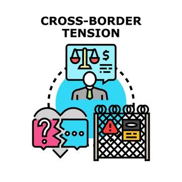 Cross border tension creating international relations conflict Stock Illustration