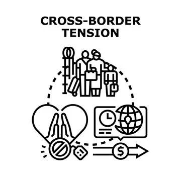 Cross border tension creating migration and travel difficulties Stock Illustration