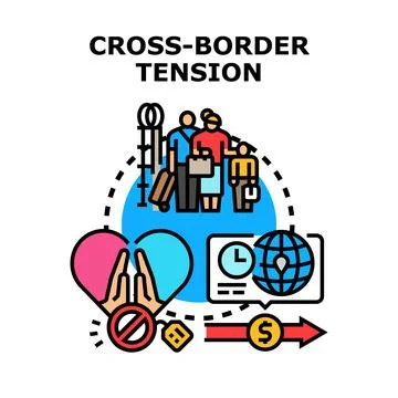 Cross border tension creating migration and travel difficulties Stock Illustration