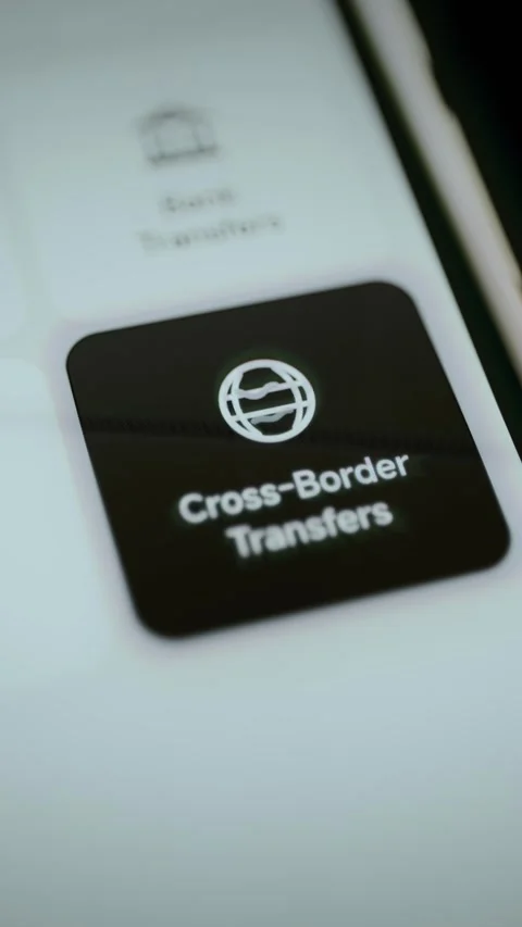 Cross-border transfer tile highlights global payment option Stock Footage 346597668