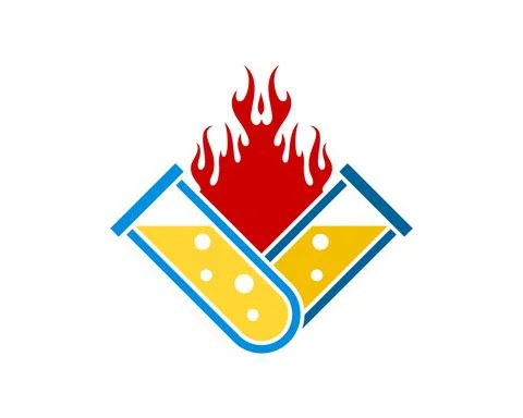 Cross bottle laboratory with fire flame inside Stock Illustration