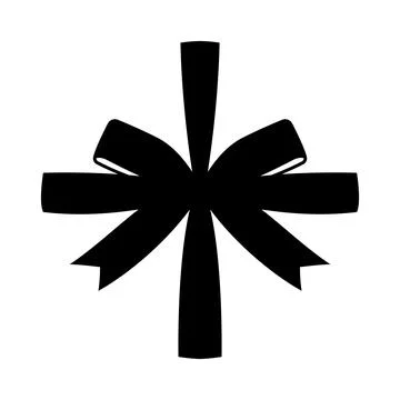 Cross box gift ribbon bow top view silhouette vector icon for package Stock Illustration