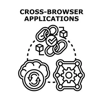 Cross browser applications development creating web solution concepts Stock Illustration