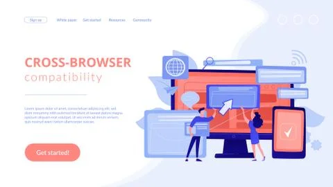 Cross-browser compatibility concept landing page. Illustrazione stock