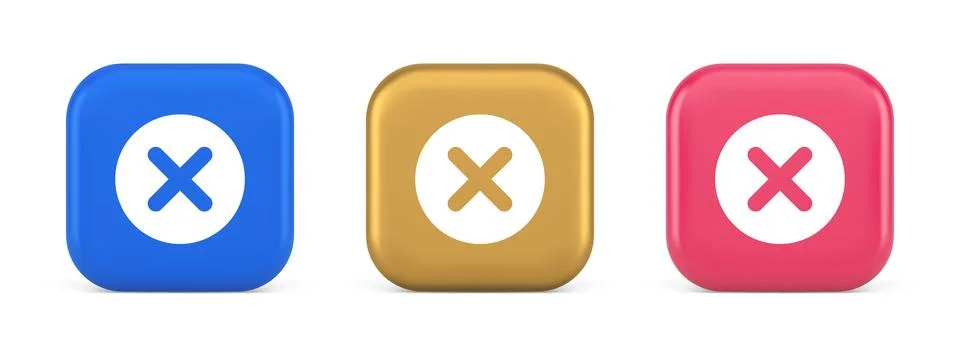 Cross button cancel reject decline negative forbidden fail 3d realistic icon Illustrazione stock
