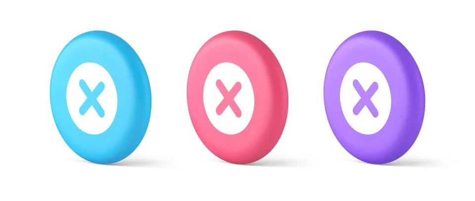Cross button cancel reject decline negative forbidden fail 3d realistic iso.. 스톡 일러스트