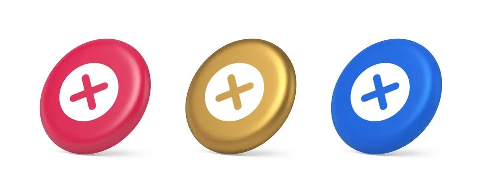 Cross button cancel reject decline negative forbidden fail 3d realistic iso.. Stock Illustration