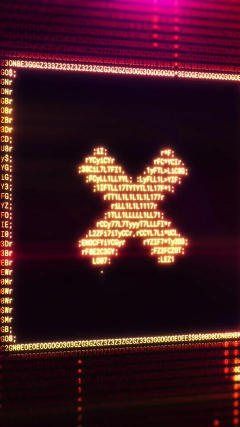 Cross button icon glowing in a stream of encrypted data Stock Footage 343787826