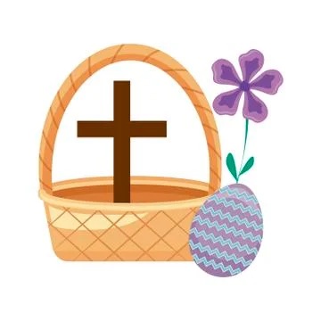 Cross catholic in basket wicker with egg easter Stock Illustration