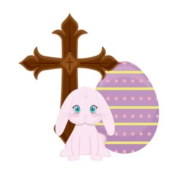 Cross catholic with rabbit and egg of easter Stock Illustration
