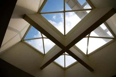 Cross ceiling windows with blue sky Stock Photos