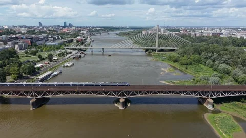 Cross-Central Railway Bridge (Most Srednicowy) over Vistula River Stock Footage 344331613