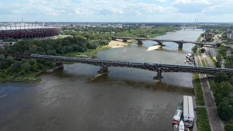 Cross-Central Railway Bridge (Most Srednicowy) over Vistula River Stock Footage 344331785