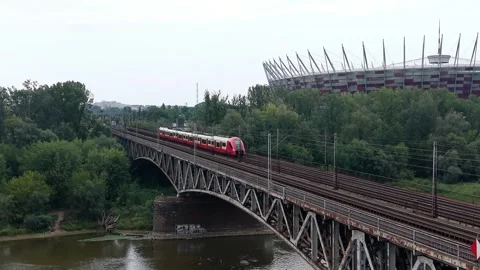 Cross-Central Railway Bridge (Most Srednicowy) over Vistula River Stock Footage 344332502