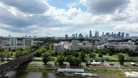 Cross-Central Railway Bridge (Most Srednicowy) over Vistula River Stock Footage 344332663