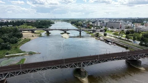 Cross-Central Railway Bridge (Most Srednicowy) over Vistula River Stock Footage 344332823