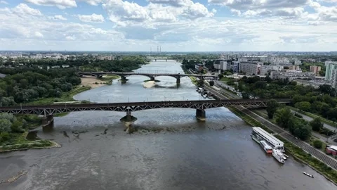 Cross-Central Railway Bridge (Most Srednicowy) over Vistula River Stock Footage 344332870