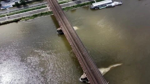 Cross-Central Railway Bridge (Most Srednicowy) over Vistula River Stock Footage 344333172