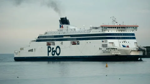 Cross channel ferry beginning to turn in Dover Stock Footage 250002727