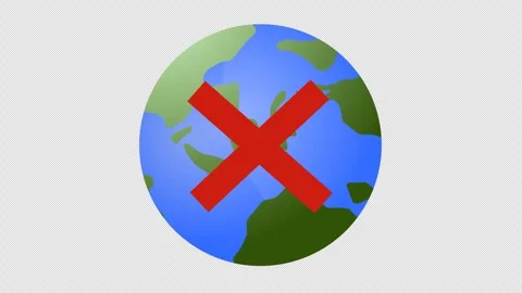 Cross Check Mark on Earth Planet Cartoon Animation in Transparent Background Stock Footage 280709689