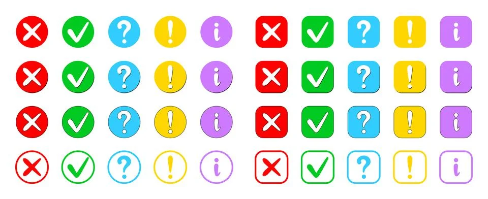 Cross, check mark, exclamation point, question sign and information 스톡 일러스트