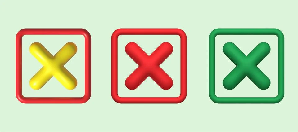 Cross check mark icon button and no or wrong symbol on reject cancel Stock Illustration