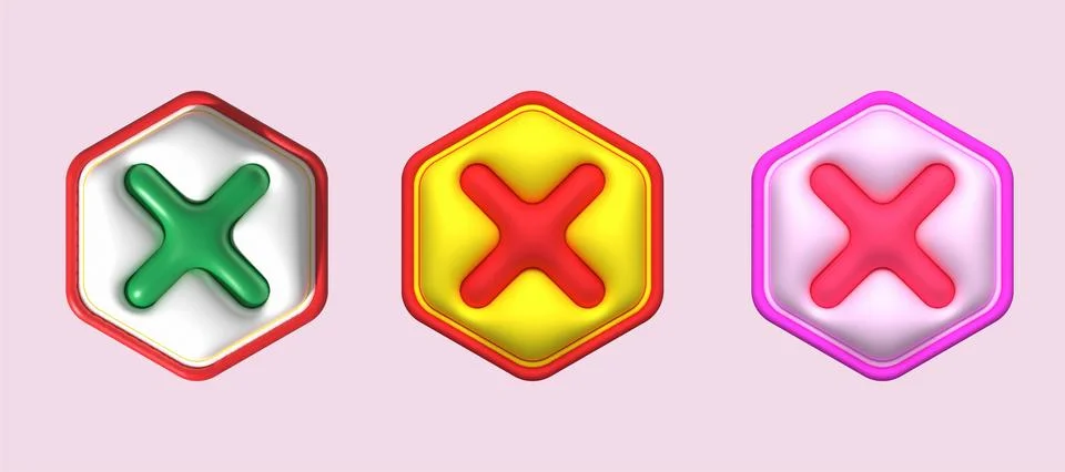 Cross check mark icon button and no or wrong symbol on reject cancel Stock Illustration