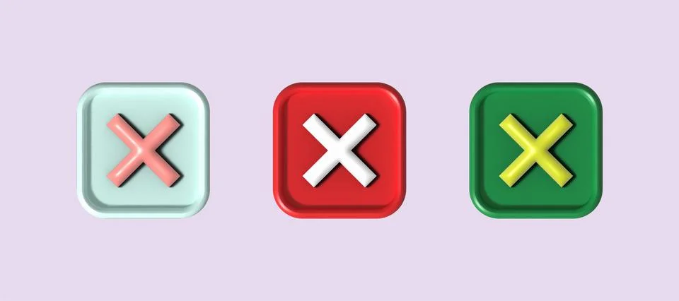 Cross check mark icon button and no or wrong symbol on reject cancel Stock Illustration