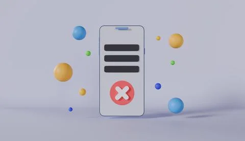 Cross checkmark and Notification on smartphone screen on a pastel background Stock Illustration