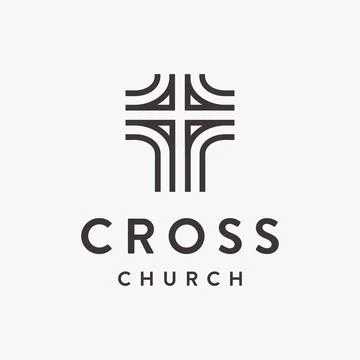 Cross church logo vector icon with line art style on white background Stock Illustration