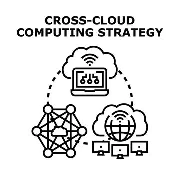 Cross cloud computing strategy connecting multiple digital services 库存插图