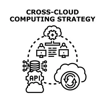 Cross cloud computing strategy connecting multiple data solutions Illustrazione stock