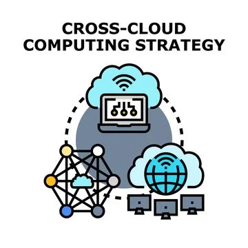 Cross cloud computing strategy connecting multiple digital services Illustrazione stock