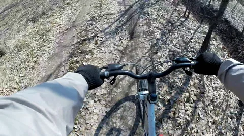 Cross country mountain biking Point Of View POV Stock Footage 48756375