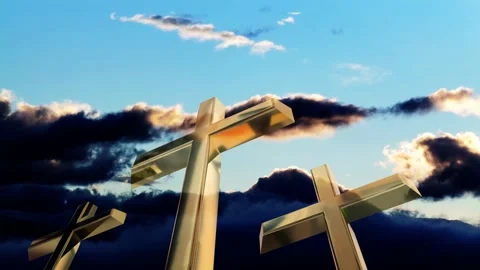 Cross crosses golden clouds moving timelapse video christians easter background Stock Footage