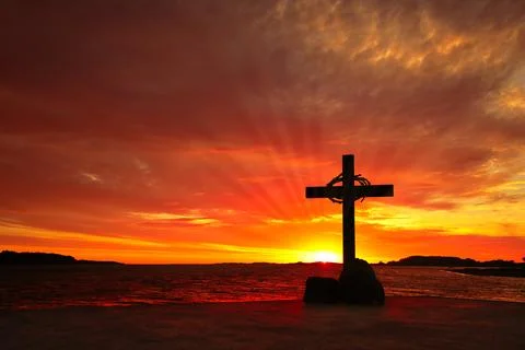 Cross With Crown of Thorns Rays of Salvations Stock Photos
