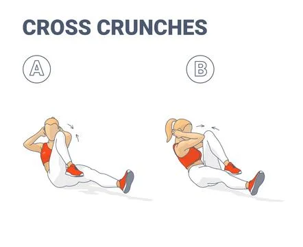 Cross Crunches Exercise or Bicycle Crunches Femail Coach Guidance Stock Illustration