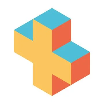 Cross of cubes. Retro colored. Isometric 3D vector object Stock Illustration