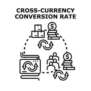 Cross currency conversion rate calculation process illustration Stock Illustration