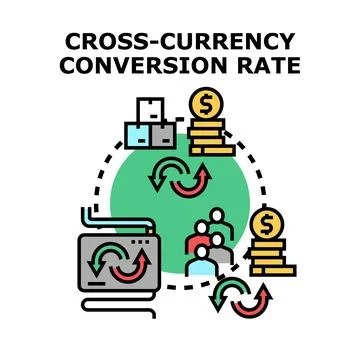 Cross currency conversion rate calculation process illustration Stock Illustration