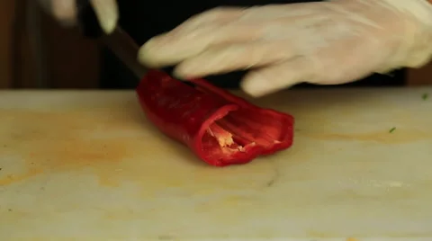 Cross Cut Red Chili Pepper In The Kitchen Stock Footage 65481350
