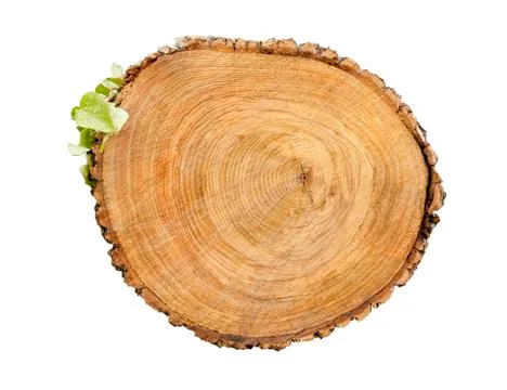 Cross cut tree trunk with rings and textured surface 스톡 사진