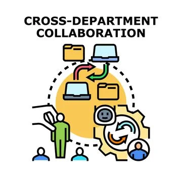 Cross department collaboration process data exchange teamwork Stock Illustration
