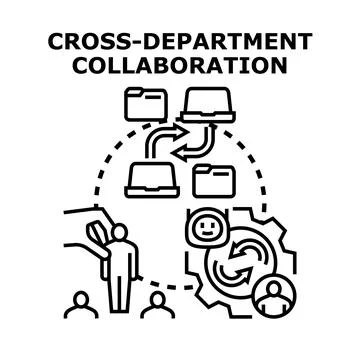Cross department collaboration process data exchange teamwork Stock Illustration