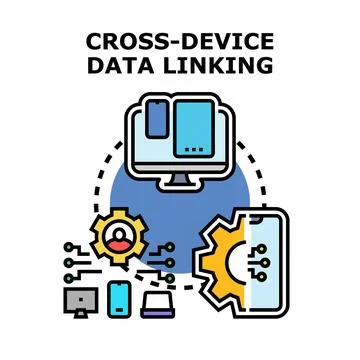 Cross device data linking creating unified user experience Stock Illustration